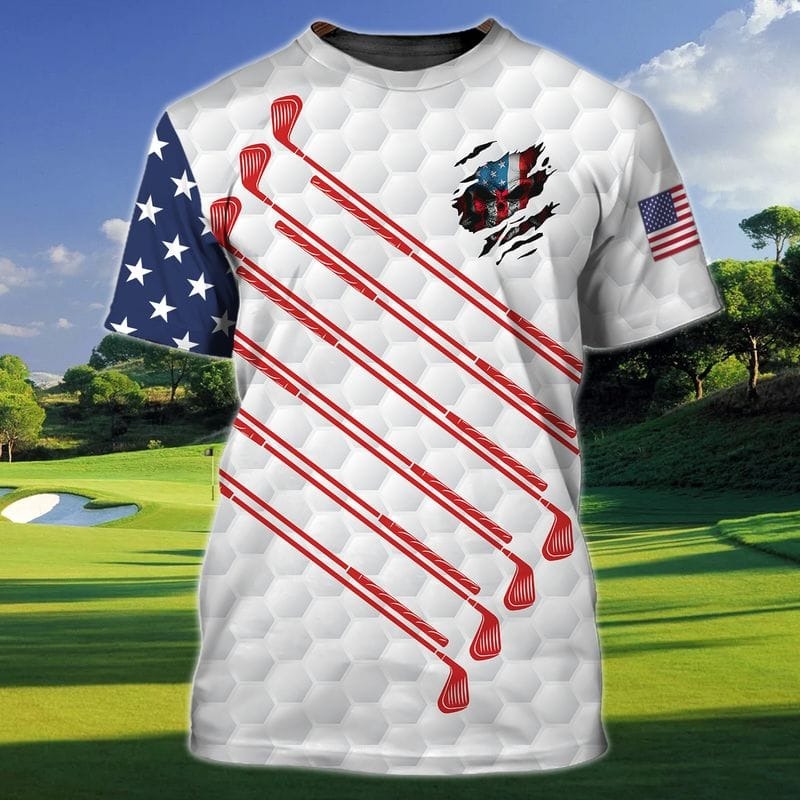 3D Full Printed Golf T Shirt In American Flag Pattern/ Golf Shirt Men And Women