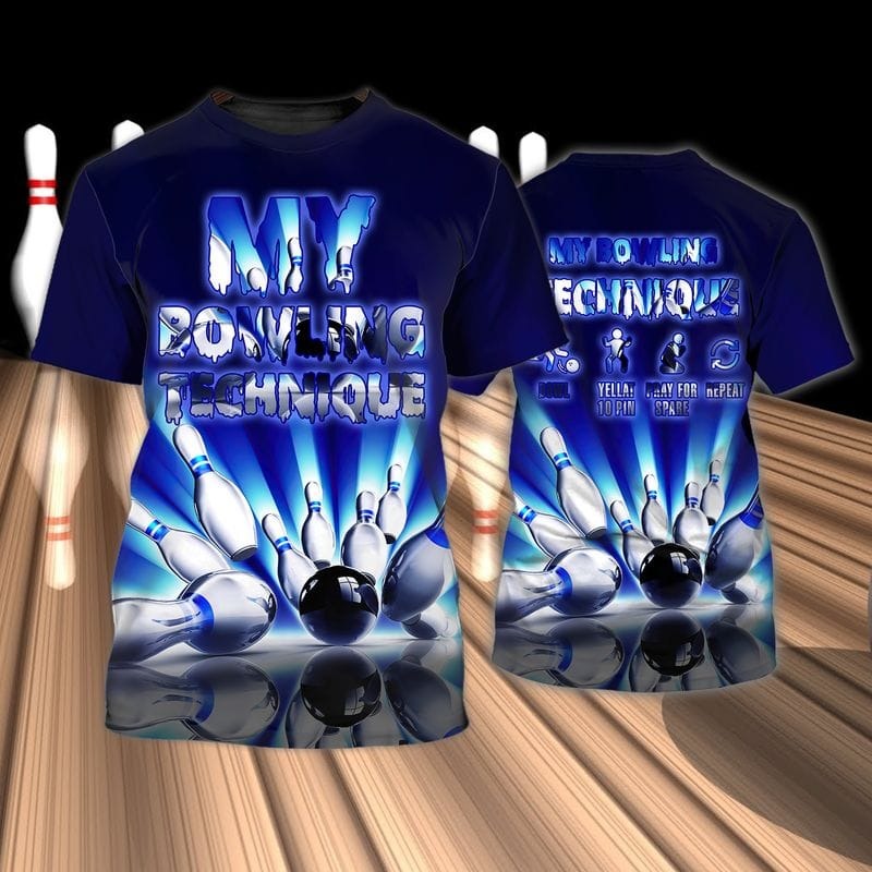 3D All Over Print Bowling Game T Shirt/ Blue Shirt For Bowling Players