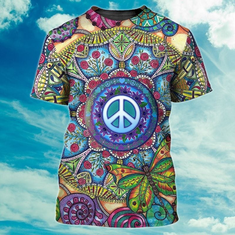 3D All Over Print Peace Hippie Shirts/ Sunflower Hippie Peace Tshirt/ Hipster Shirts/ Vintage Hippie Shirt