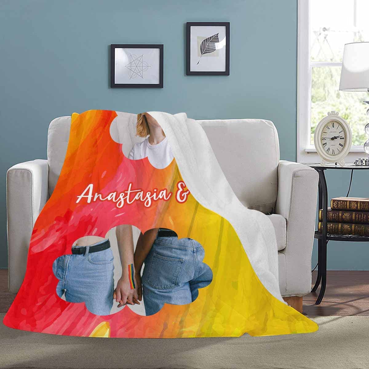 Personalized Blanket With Name And Photo For Couple Gay Man/ Couple Lesbian Gift Blanket
