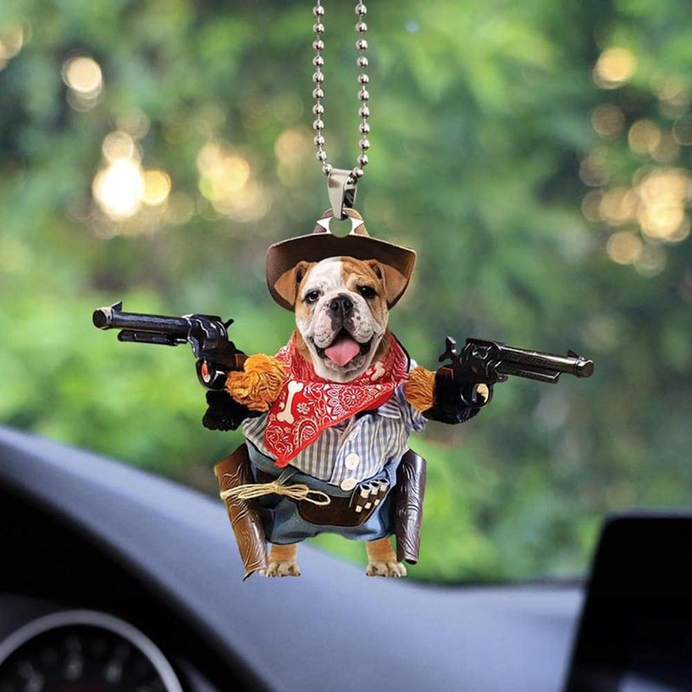 Bulldog Cowboy Car Hanging Ornament Dog Ornament Dog Lover Gift