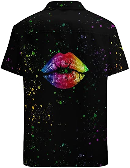 Pride Rainbow Lips Hawaiian T Shirt/ Gaymer Hawaiian Shirt/ Lesbian Hawaii T Shirt