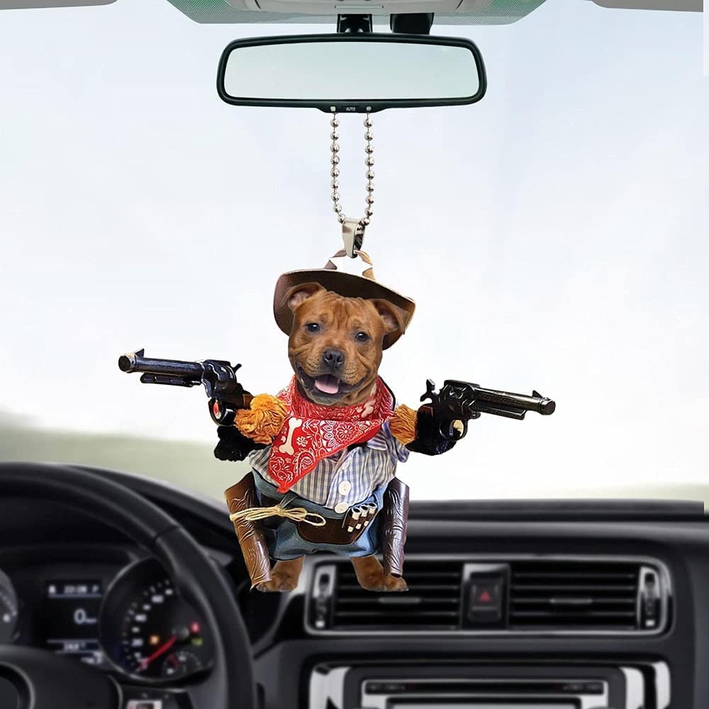 Staffordshire Bull Terrier Cowboy Car Hanging Ornament Dog Ornament Dog Lover Gift