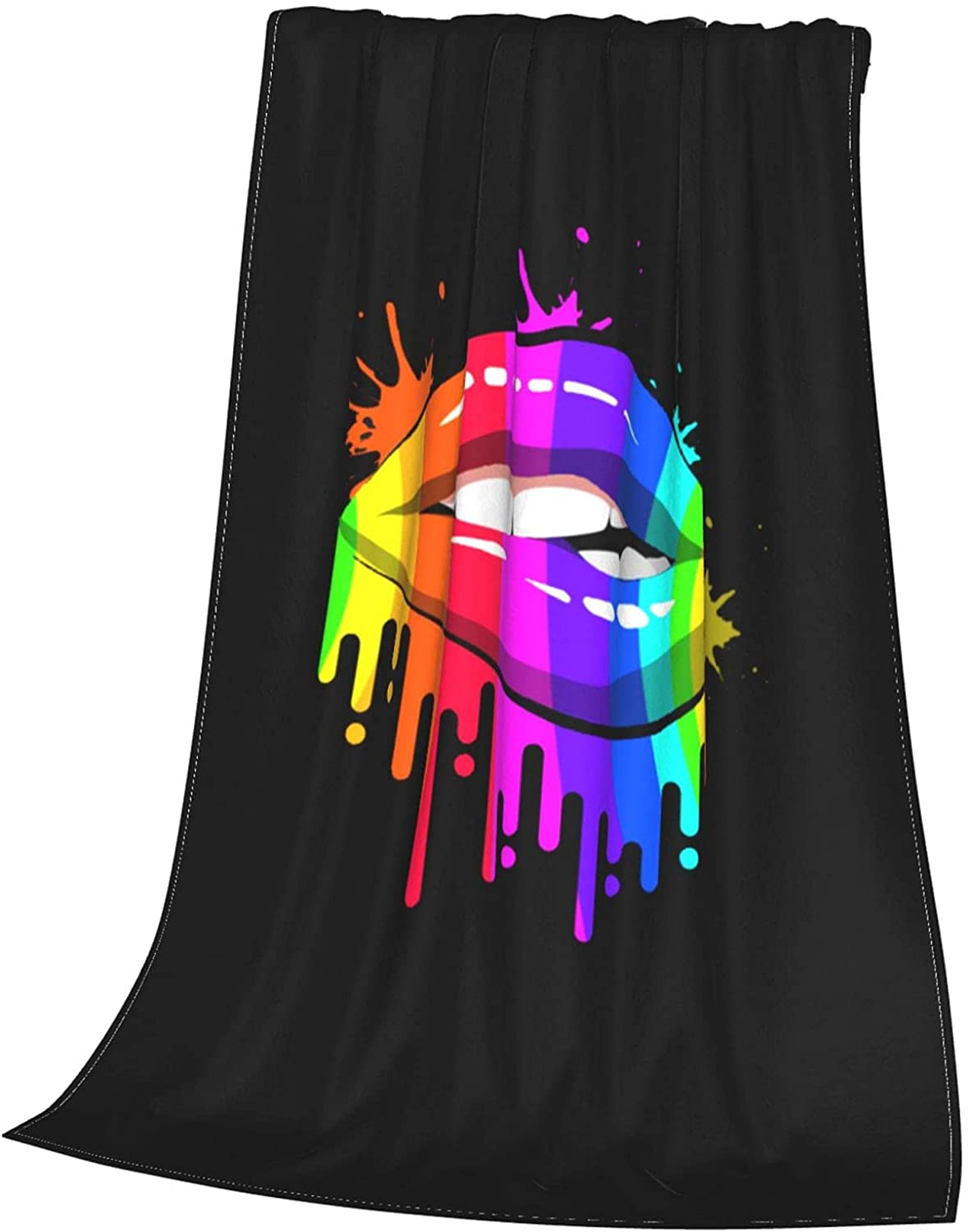 Rainbow Lgbt Gay Pride Lips Flannel Blanket/ Rainbow Lips Blanket For Lesbian/ Bisexual Couple Gift