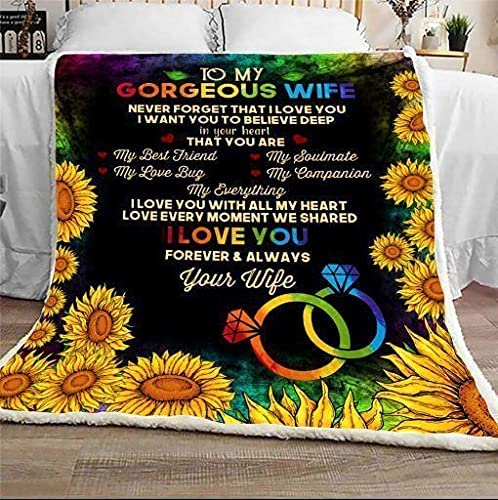 Sunflowers Pride Blanket To My Gorgeous Wife/ Transgender Lesbian Blankets/ Lgbt Pride Month Gifts For Lesbians