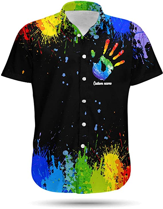 Personalized Rainbow Paint Color Lgbt Men Aloha Hawaiian Gay Lesbian Bisexual Transgender Shirt For Lgbtq In Pride Month