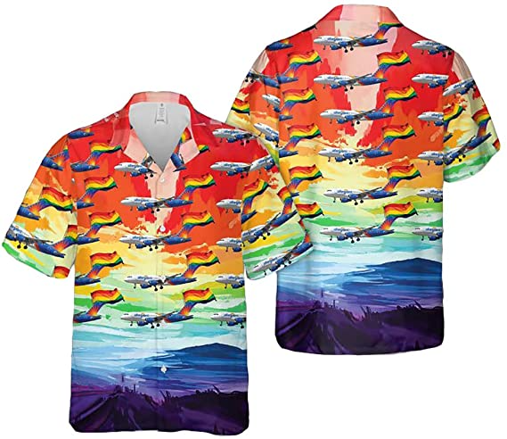 Airlines Fly With Pride Pattern Hawaiian Shirt/ Hawaiian Pocket Shirt Unisex Full Print For Lgbtq