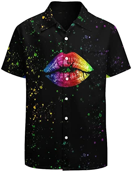 Pride Rainbow Lips Hawaiian T Shirt/ Gaymer Hawaiian Shirt/ Lesbian Hawaii T Shirt