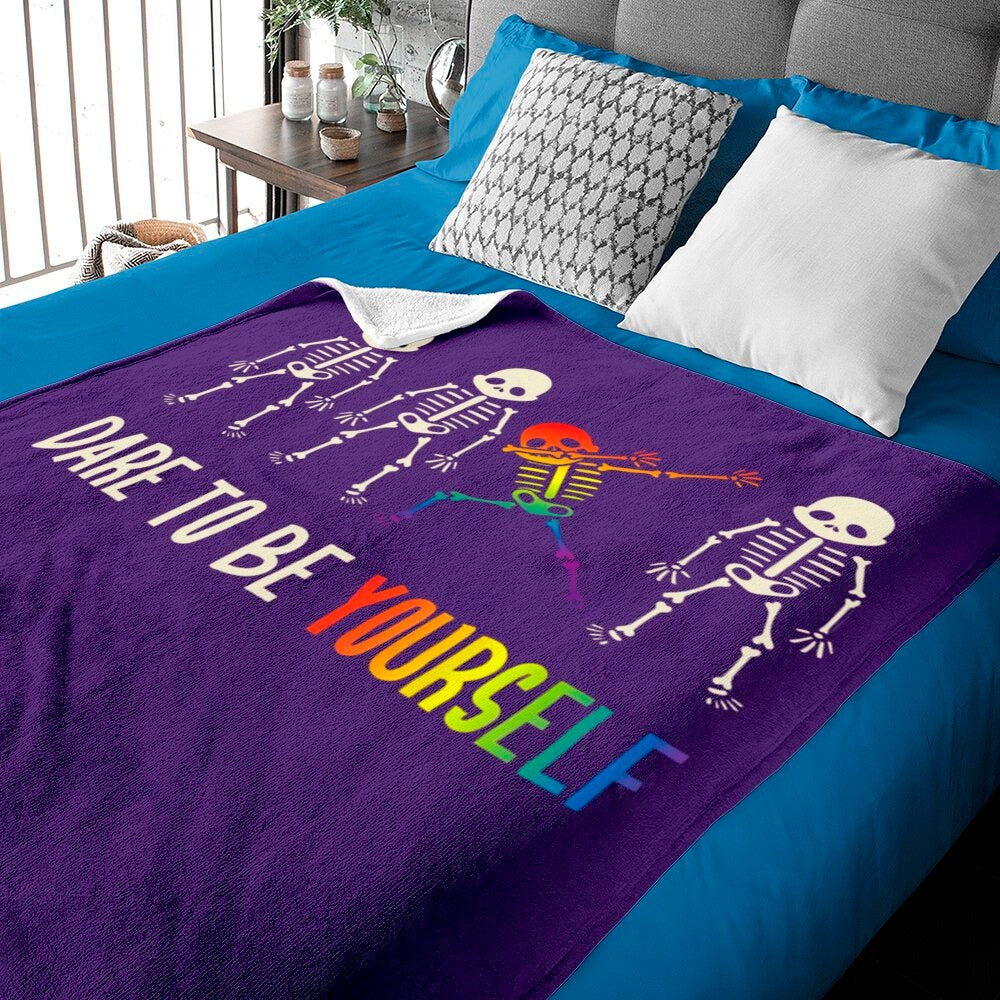 Lgbt Blankets/ Dare To Be Yourself Pride Blanket/ Cute Lgbtq+ Pride Blanket Gift