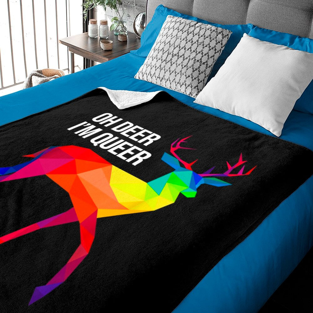 Queer Gift Blanket For Queer/ Oh Deer I''M Queer I Lgbt Rainbow I Gay Pride Blanket Gift To Queer