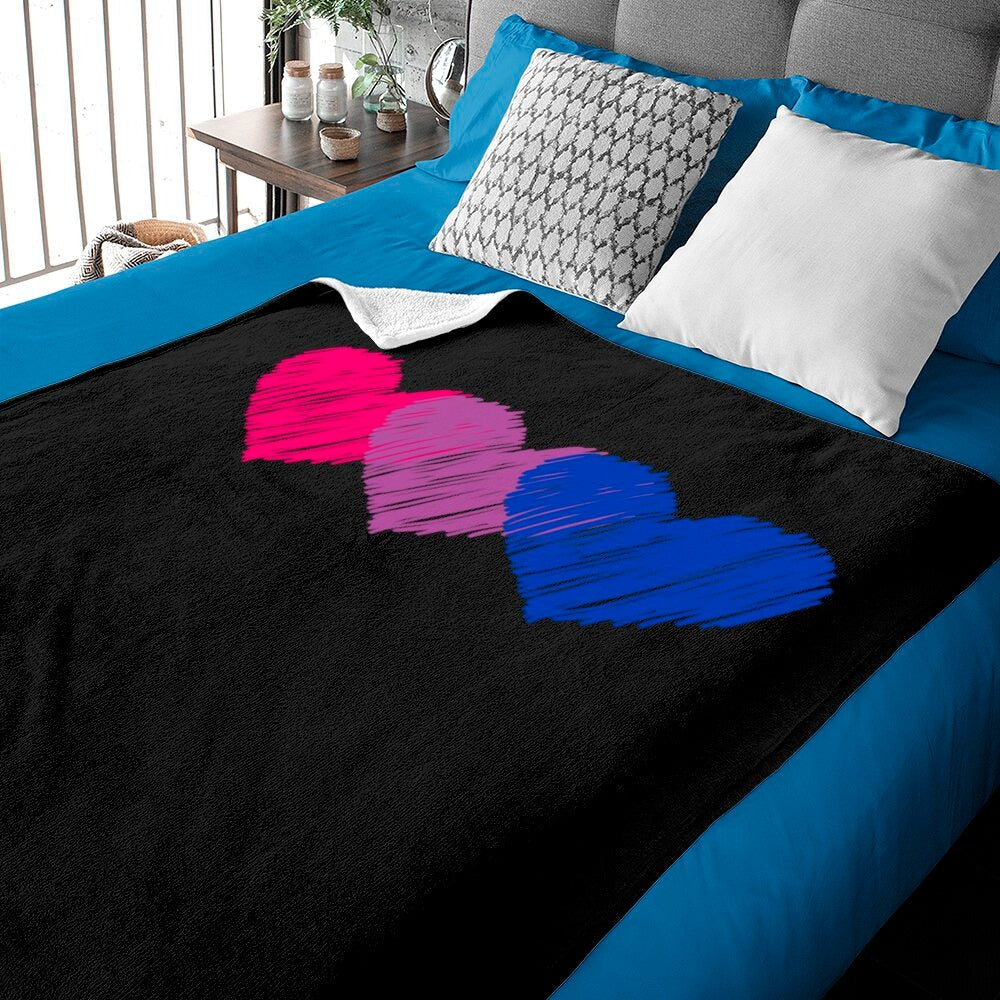 Bisexual Flag Hearts Blanket/ Bisexual Love Blanket Lgbt Bi Pride Blanket/ Gift For Bi Pride Month