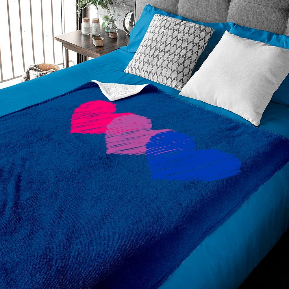Bisexual Flag Hearts Blanket/ Bisexual Love Blanket Lgbt Bi Pride Blanket/ Gift For Bi Pride Month