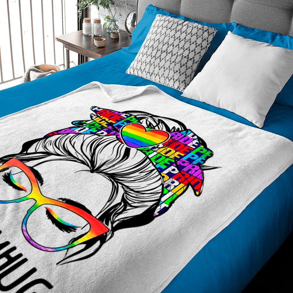 Pride Blankets For Lgbtq/ Free Mom Hugs Messy Bun Lgbt Pride Rainbow Blanket/ Bedding Decor Lgbtq