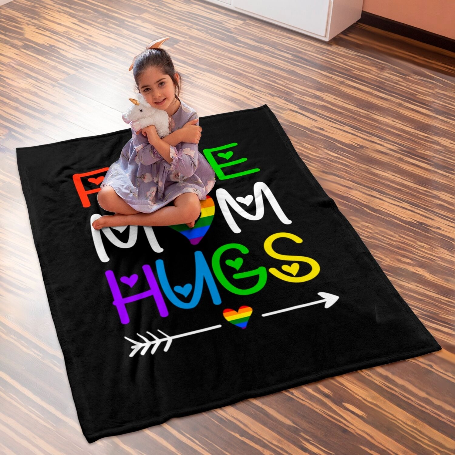 Free Mom Hugs Blanket Rainbow Heart Lgbt Pride Month Blanket/ Lgbtq Blankets