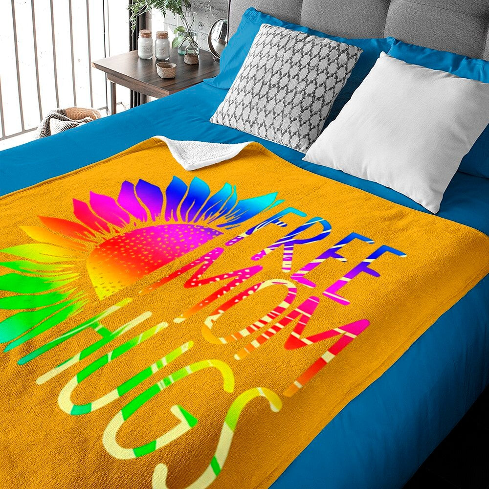 Free Mom Hugs Pride Blanket/ Lgbt Rainbow Sunflower Blanket/ Pride Gift To Lesbian Mom/ Gaymer Gift