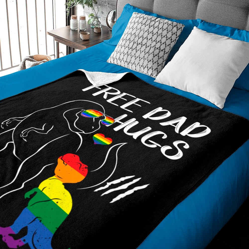 Gay Blanket/ Free Dad Hugs Lgbt Pride Dad Dinosaur Blanket Gift For Gay Friend/ Lesbian Blankets