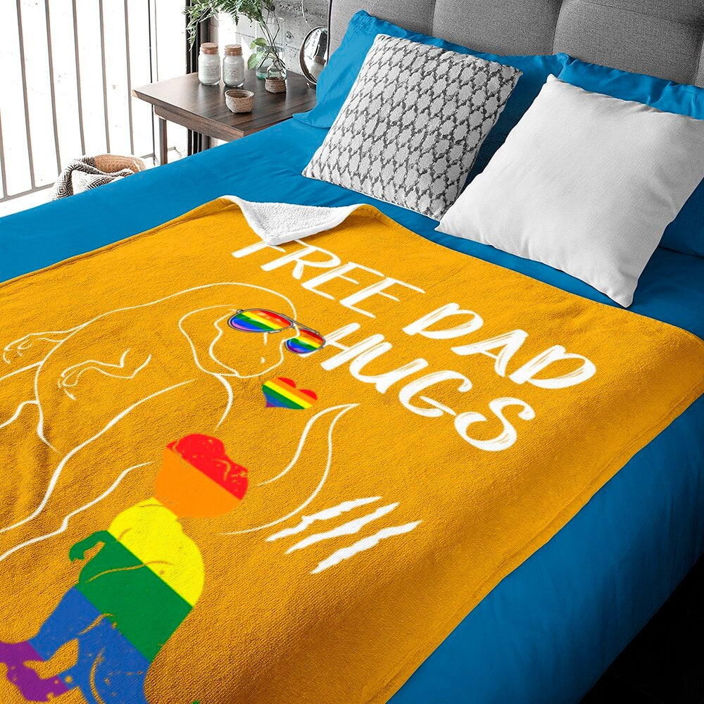 Gay Blanket/ Free Dad Hugs Lgbt Pride Dad Dinosaur Blanket Gift For Gay Friend/ Lesbian Blankets