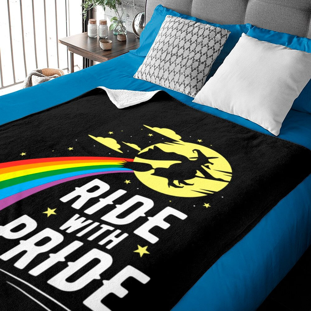 Ride With Pride Lgbt Gay Lesbian Blanket/ Blanket For Pride Month/ Gift To Couple Lesbian