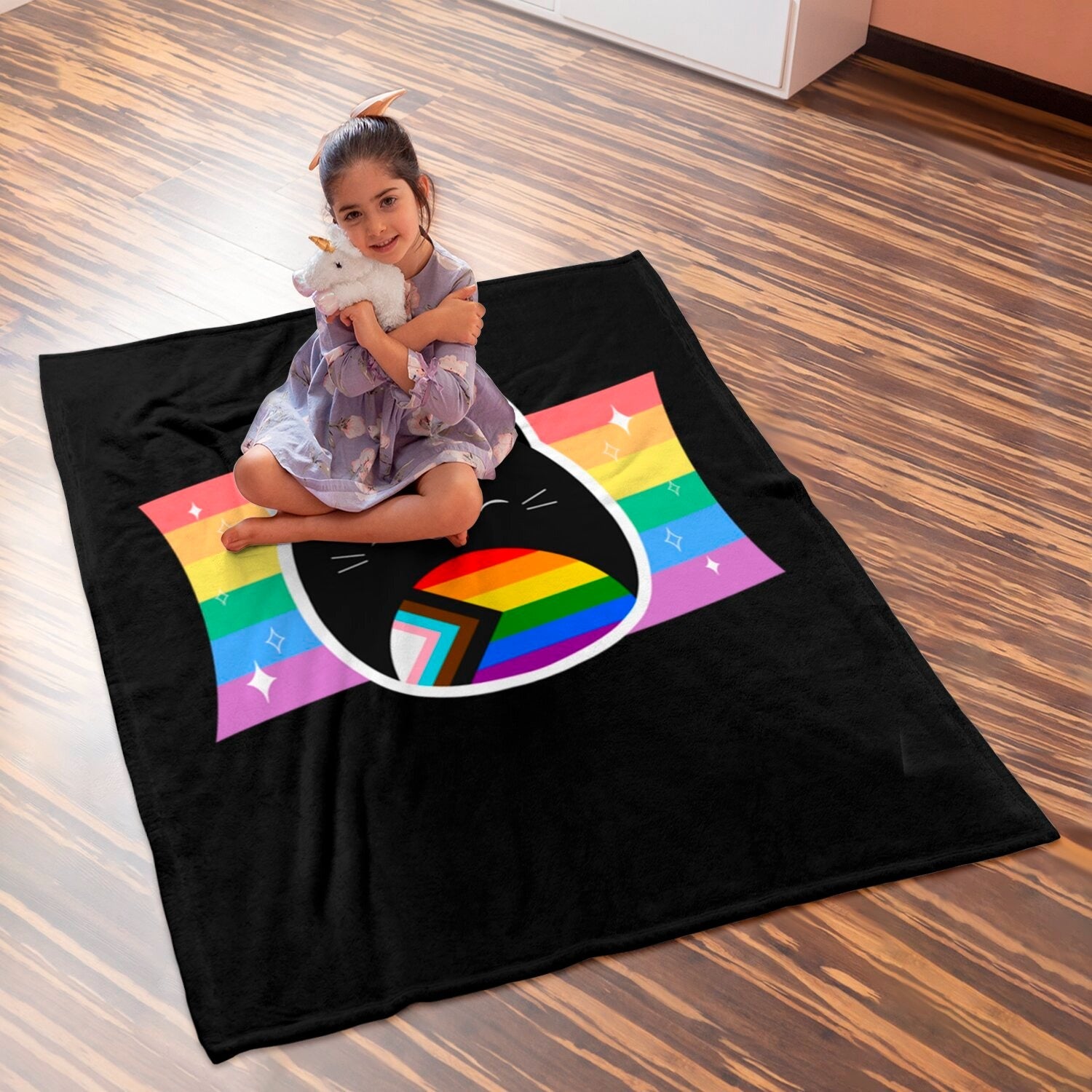 Lgbt Blanket Pride Ally Cat Blanket/ Rainbow Cat Ally Blanket/ Ally Gift/ Support Lgbt Gift