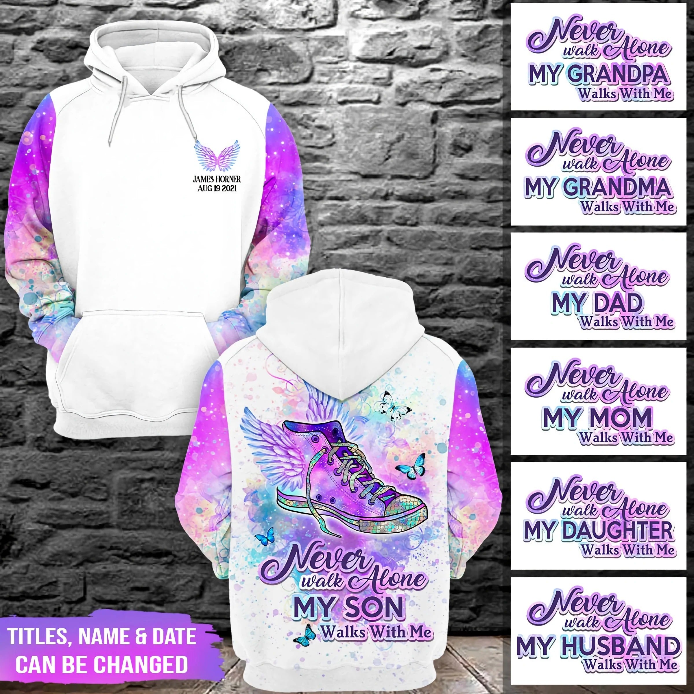 Never Walk Alone Angel Wings Personalized Hoodie Loss Of Friend Memorial Loss Of Son Hoodie Remembrance Gift
