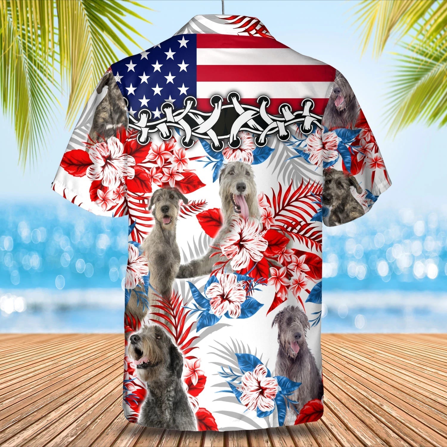 Irish Wolfhound American flag Hawaiian Shirt/ Summer aloha shirt/ Men Hawaiian shirt/ Gift for summer