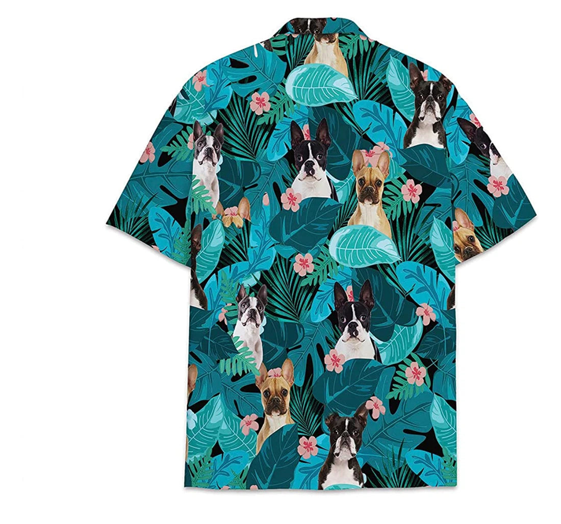 Dog Boston Terrier Pattern Short Tall Hawaiian Shirt/ Button Up Aloha Shirt For Men/ Women
