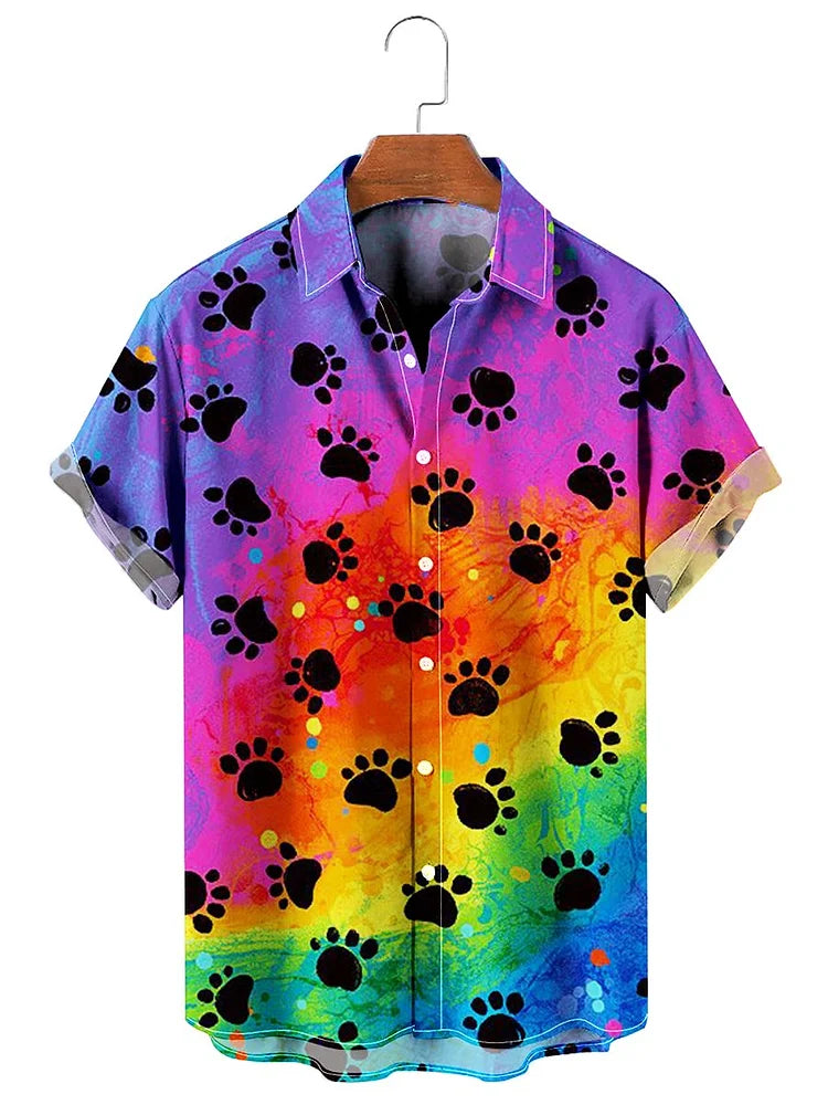 Rainbow Of Paw Print Hawaiian Shirt/ Hawaiian Shirt for men/ Gift for dog lover