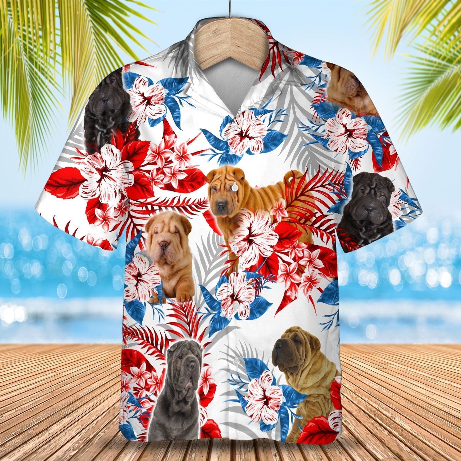 Shar Pei Hawaiian Shirt/ Dog Hawaiian Shirts For Travel Summer/ Hawaii Aloha Beach Shirt For Dog Lovers