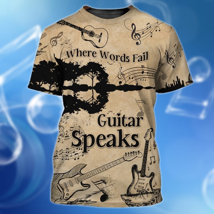 3D Guitar T Shirt/ Where Words Fail Guitar Speak/ Guitar Lover Shirt/ Guitarist Tshirt
