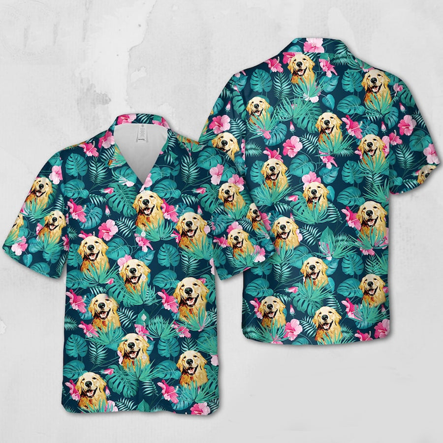 Dog Personalized Hawaiian Shirt Men/ Short Sleeve Hawaiian Aloha Shirt/ Hawaii Style/ Hawaii Honeymoon Shirt