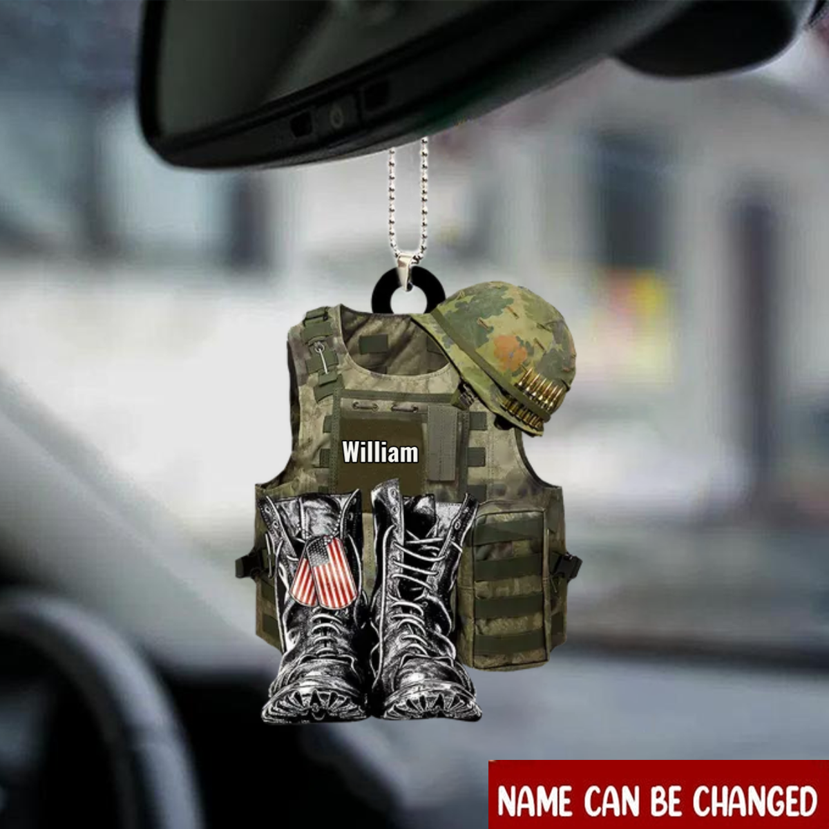 Personalized Flat Acrylic Ornament Veteran Vest Combat Helmet Boots Car Ornaments