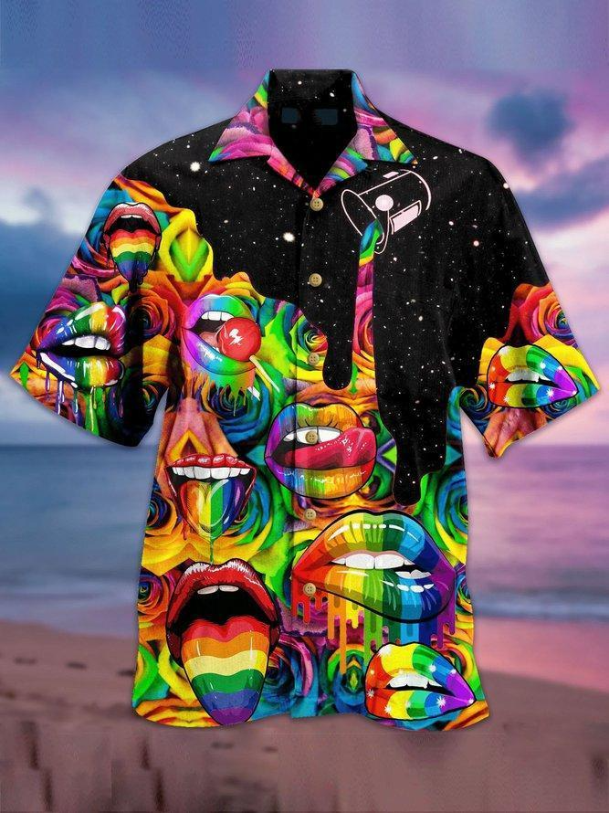 LGBT Hawaiian Shirt LGBT Rainbow Color Mouths Candy Graphic Design Hawaii Aloha Shirt