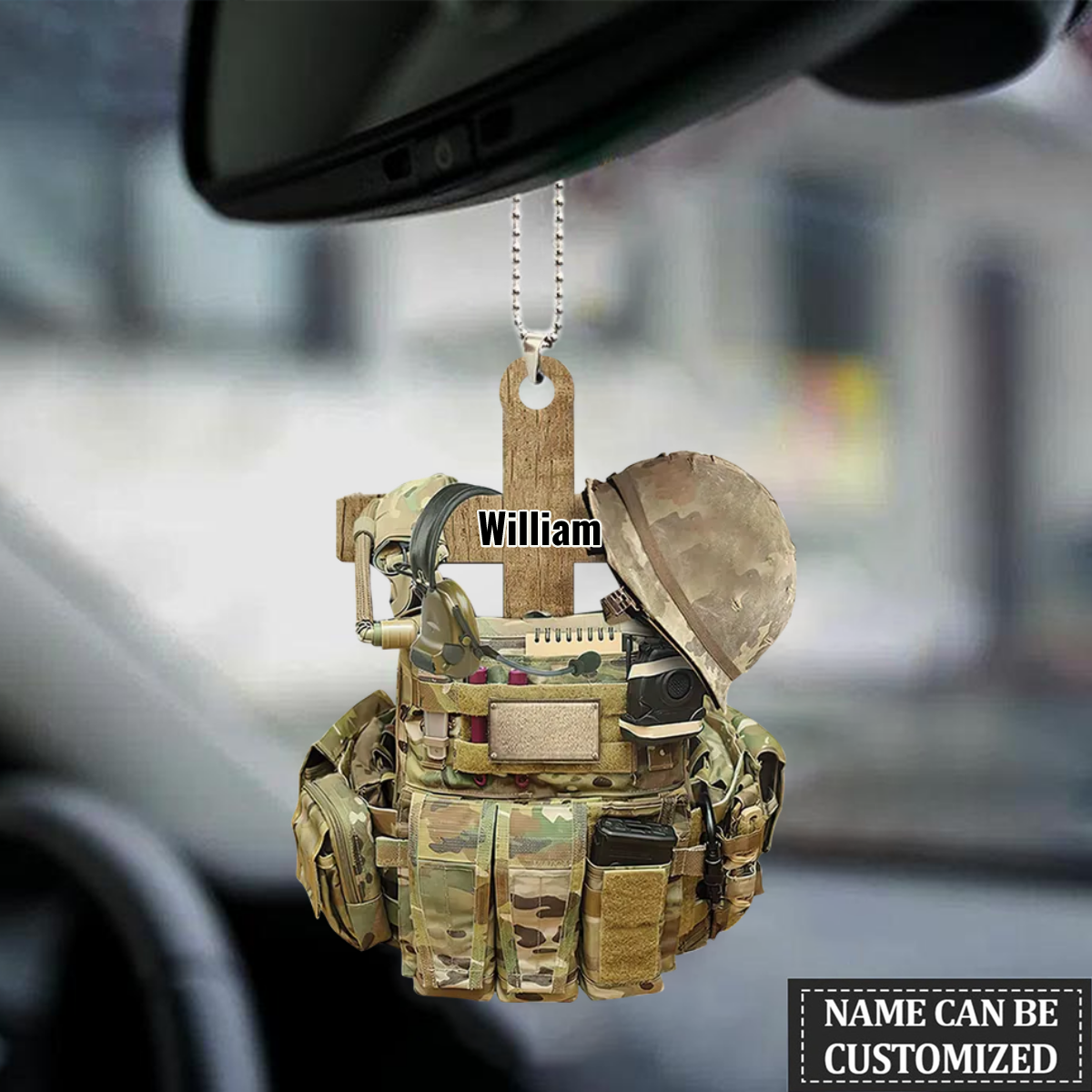 Personalized Acrylic Car Hanging Ornament Christian Veteran Soldier Jesus Cross Backpack Boost Gift