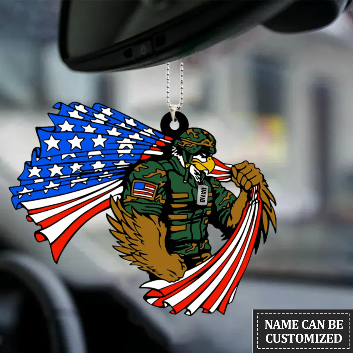 Veteran eagle and dogtag Personalized Flat Car Ornament/ Veteran Car Hanging Ornaments