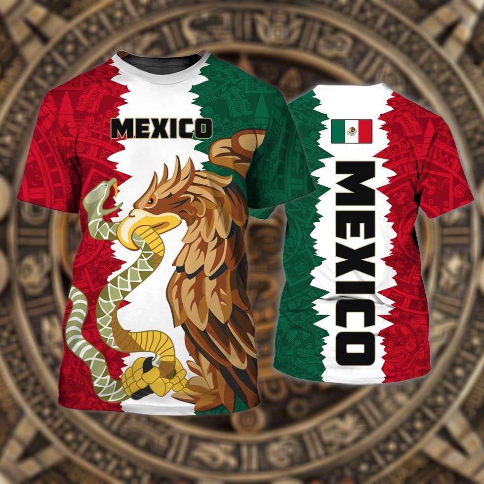 3D All Over Print Mexico T Shirt/ Sublimation Mexico Eagle And Snake Shirts/ Best Mexican Shirt