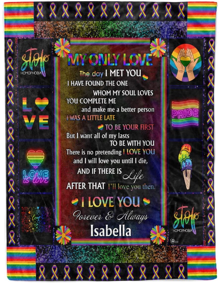 Personalized Name Rainbow Blanket/ My Only Love Sherpa Fleece Throw Blanket Christmas Birthday Gay Lesbian Lgbt Pride Presents