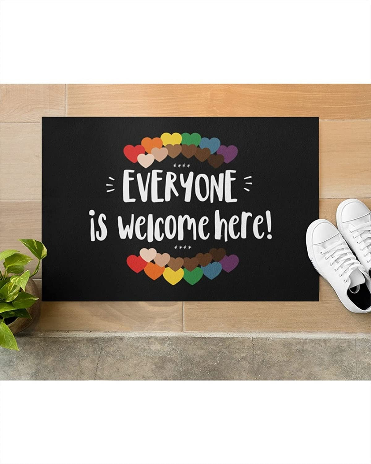 Equality Doormat Everyone Is Welcome Here Doormat Lgbt Pride Rainbow Black Pride Home Decor Doormat 18X30 Inch