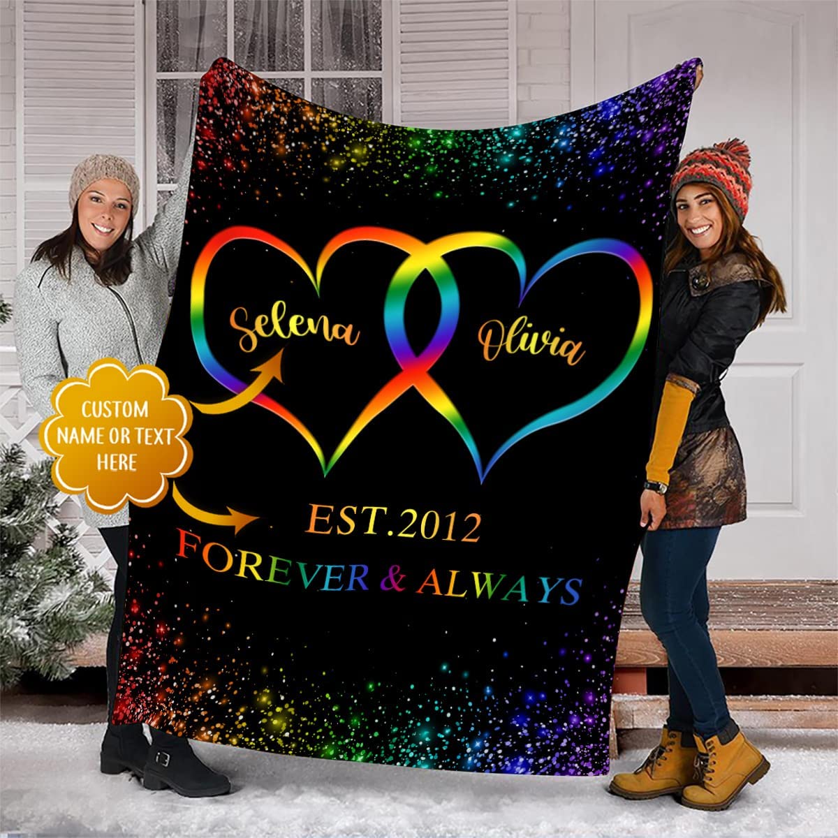 Personalized Lgbt Pride Blanket/ Rainbow Heart In Heart Lesbian Gay Transgender Bisexual Blanket