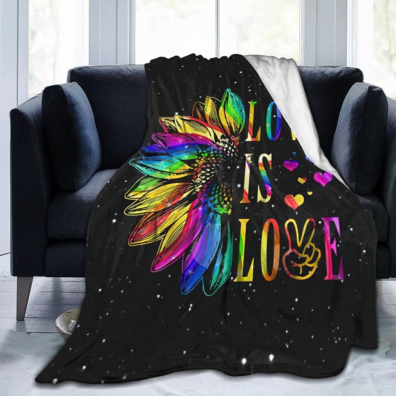 Fleece Throw Blanket For Couch/ Blankets Printed Decorations Lgbt Gay Pride Rainbow Sunflower Love Is Love