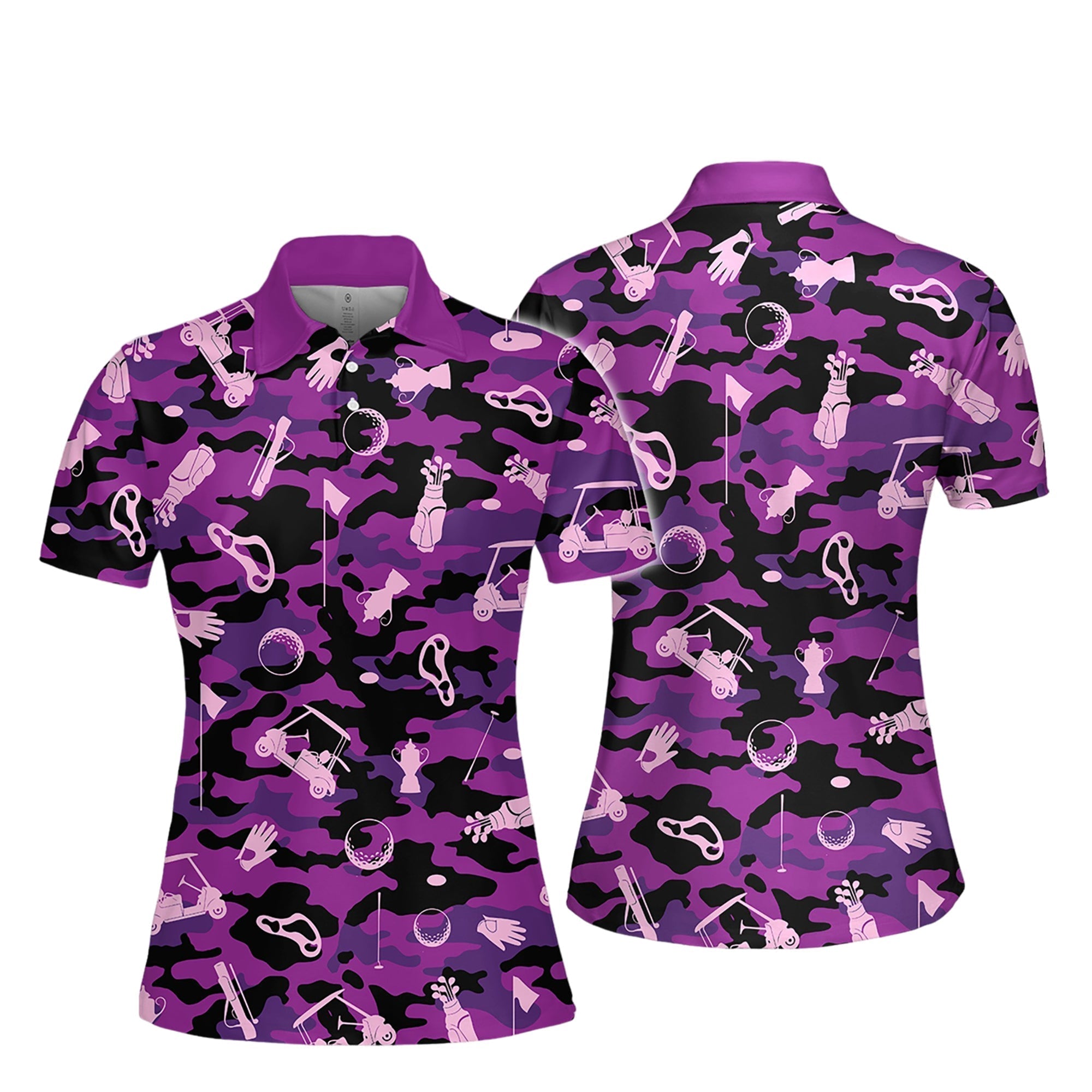 Black Pink Camouflage Golf Set Women Short Sleeve Polo Shirt/ Sleeveless Polo Shirt