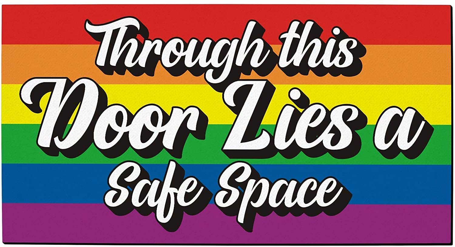 Gay Pride Mat Gay Doormat Through This Door Lies A Safe Space Gay Gifts Decorative Doormat Gay