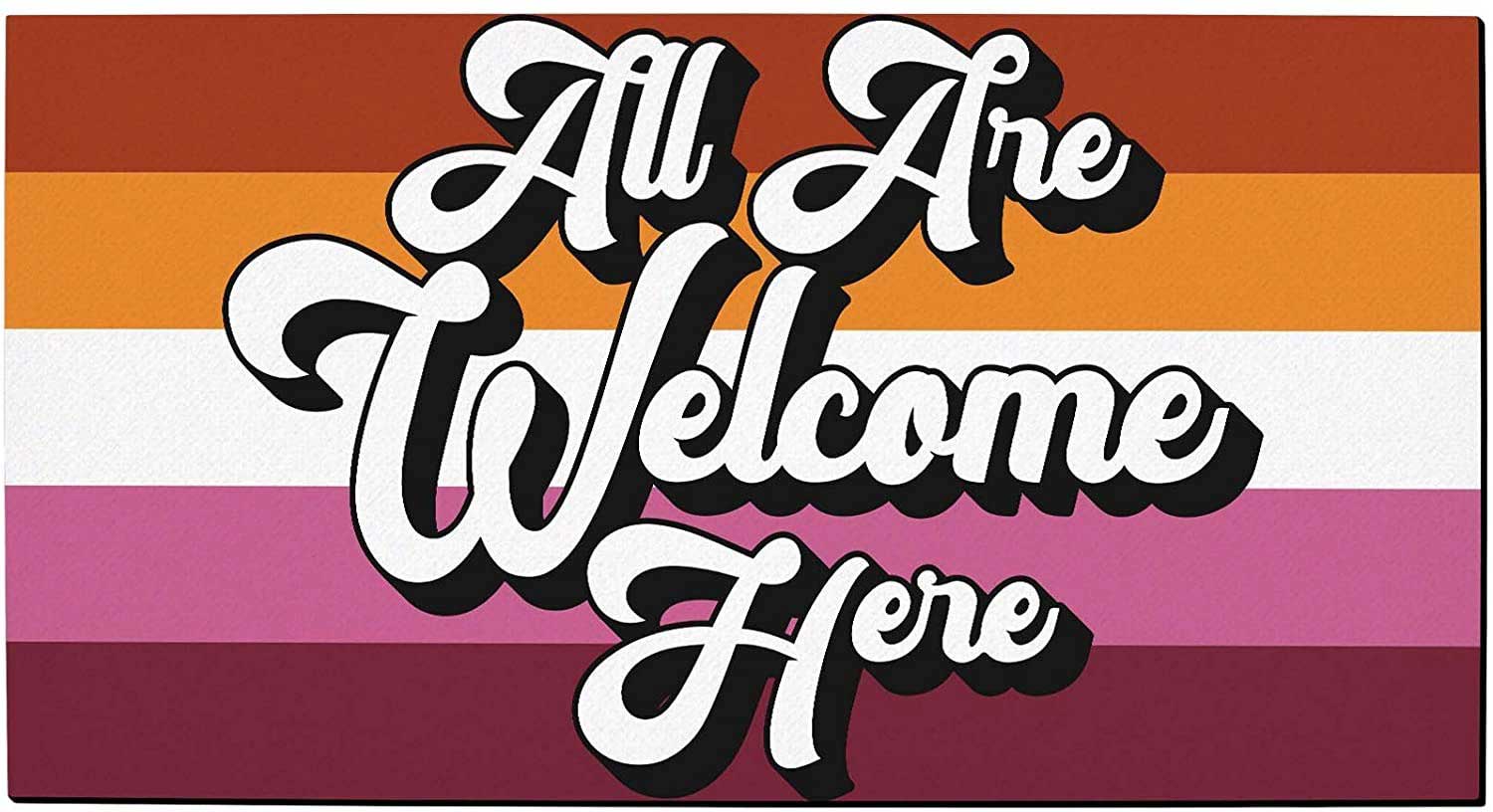 Lesbian Pride Doormat All Are Welcome Here Lesbian Gifts Decorative Doormat Lesbian