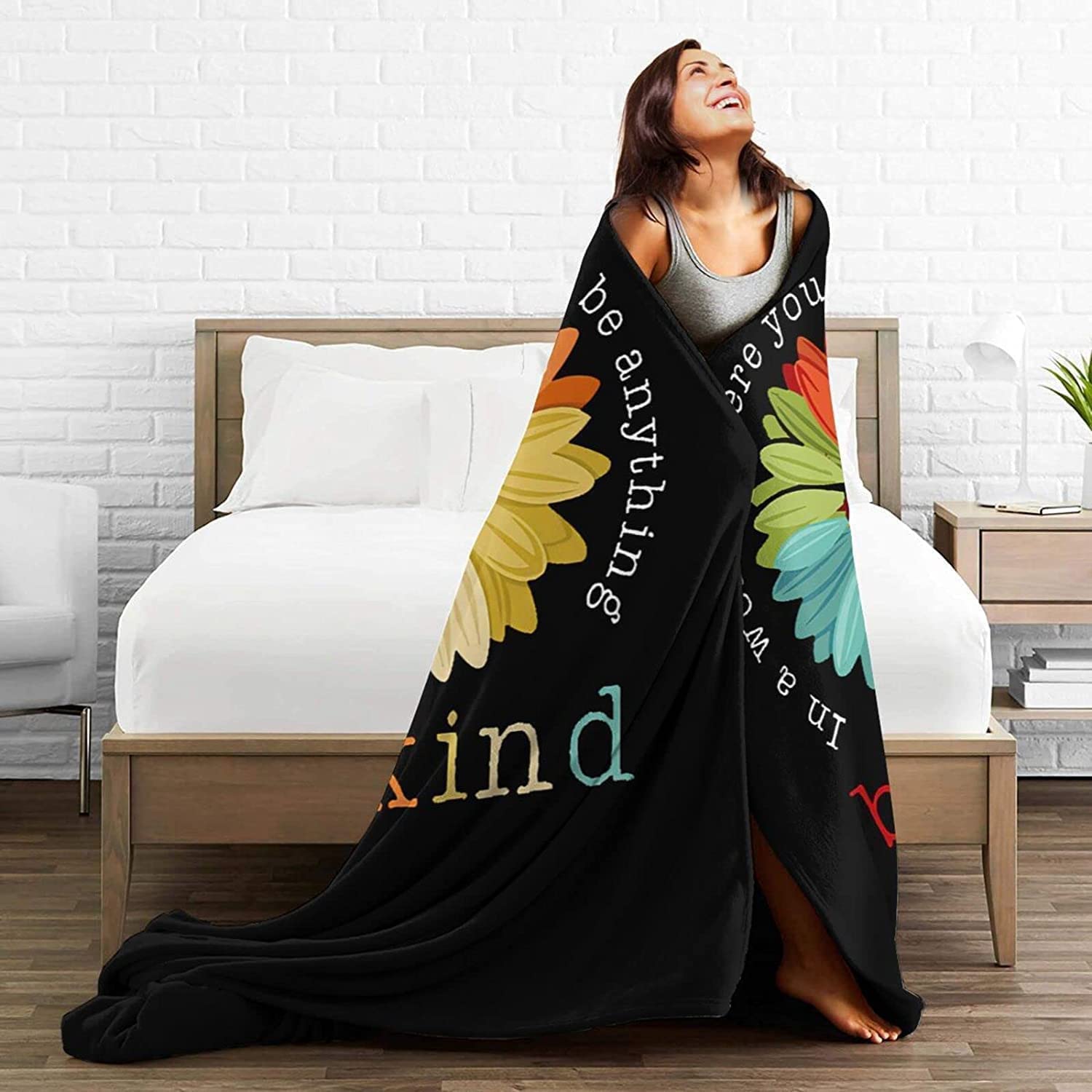 Be Kind Bed Blanket Soft Flannel Fleece Blanket For Lgbt/ Bekind Flower Blankets For Gay Friend/ Lesbian Blanket/ Black Pride Blanket