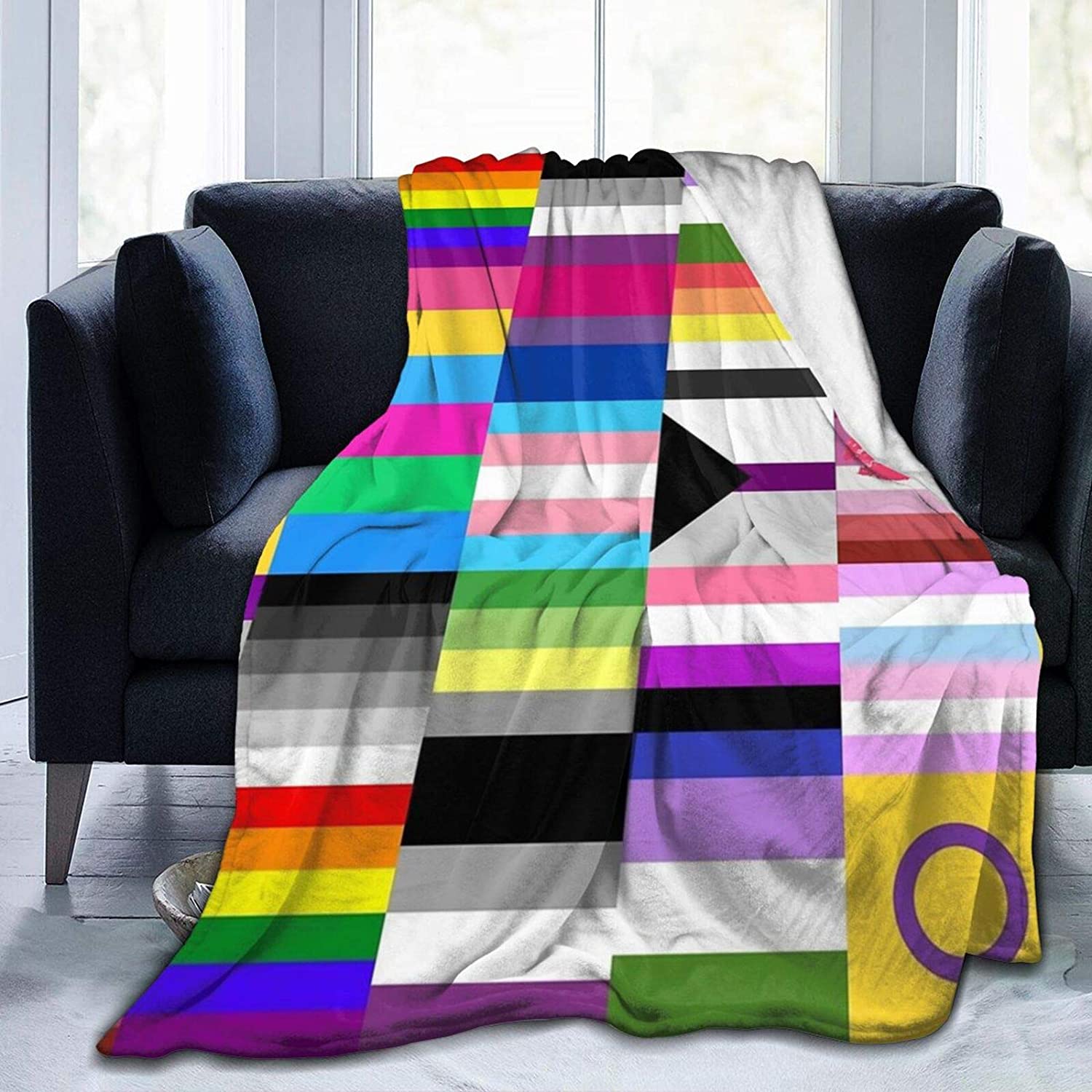 Lesbian Gay Lgbt Pride Flannel Sherpa Throw Soft Plush Flannel Blanket Throws For Bed/ Couch/ Sofa