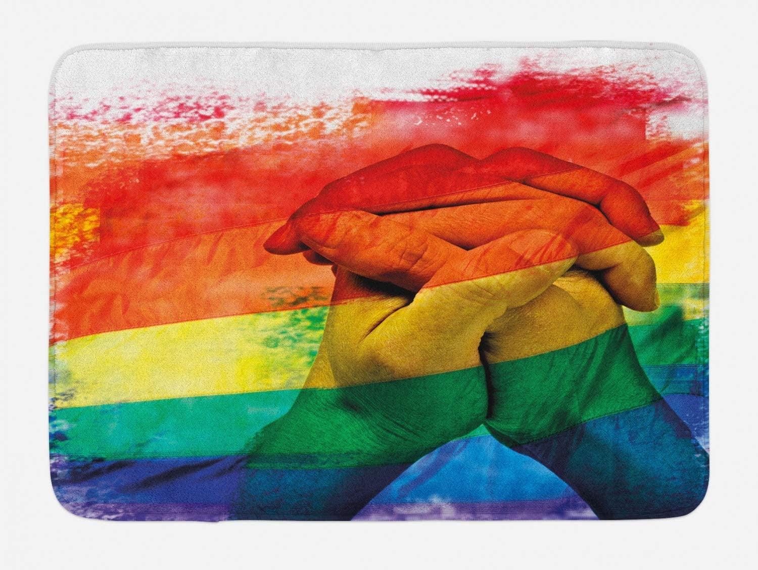 Pride Bath Doormat/ Hands Of Young Men Put Together On Abstract Lgbt Door Mat Love Wins Gay Partners