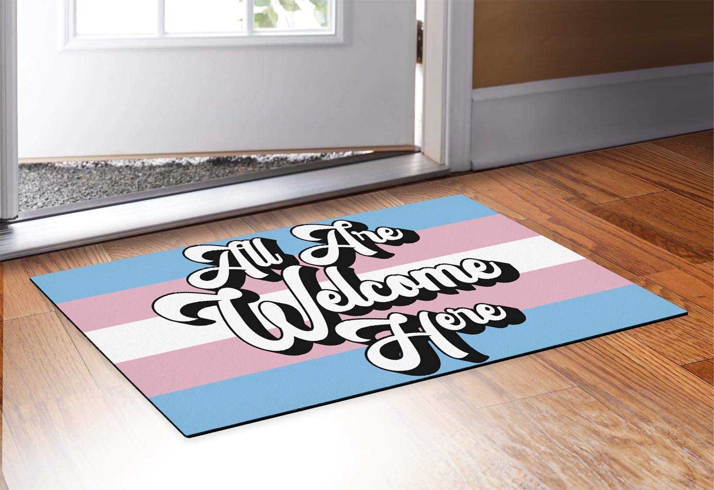 Transgender Pride Doormat Transgender Flag Door Mat All Are Welcome Here Trans Gifts Decorative Doormat Trans