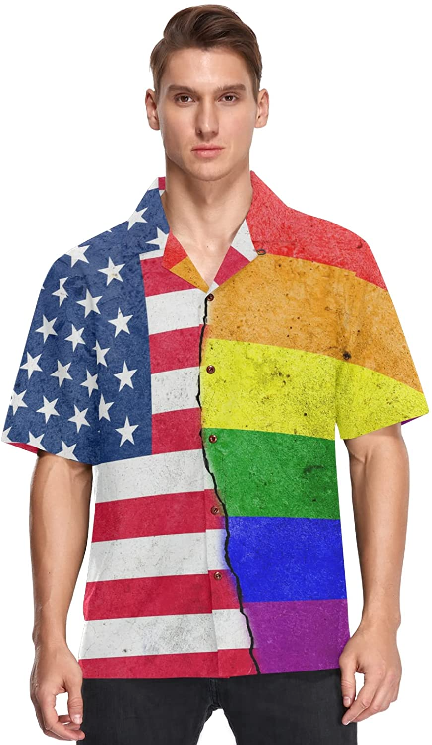 Gay Hawaiian Shirts In Usa Flag Background/ Hawaiian Shirts Gay/ Lesbian Hawaii Shirt/ Gift For Couple Gaymer