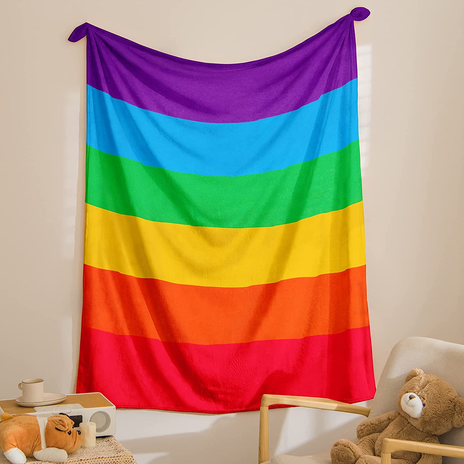 Soft Blanket Rainbow Blanket/ Throw Blanket For Couch Colorful Stripe Rainbow Printed Soft Blanket For Lgbt