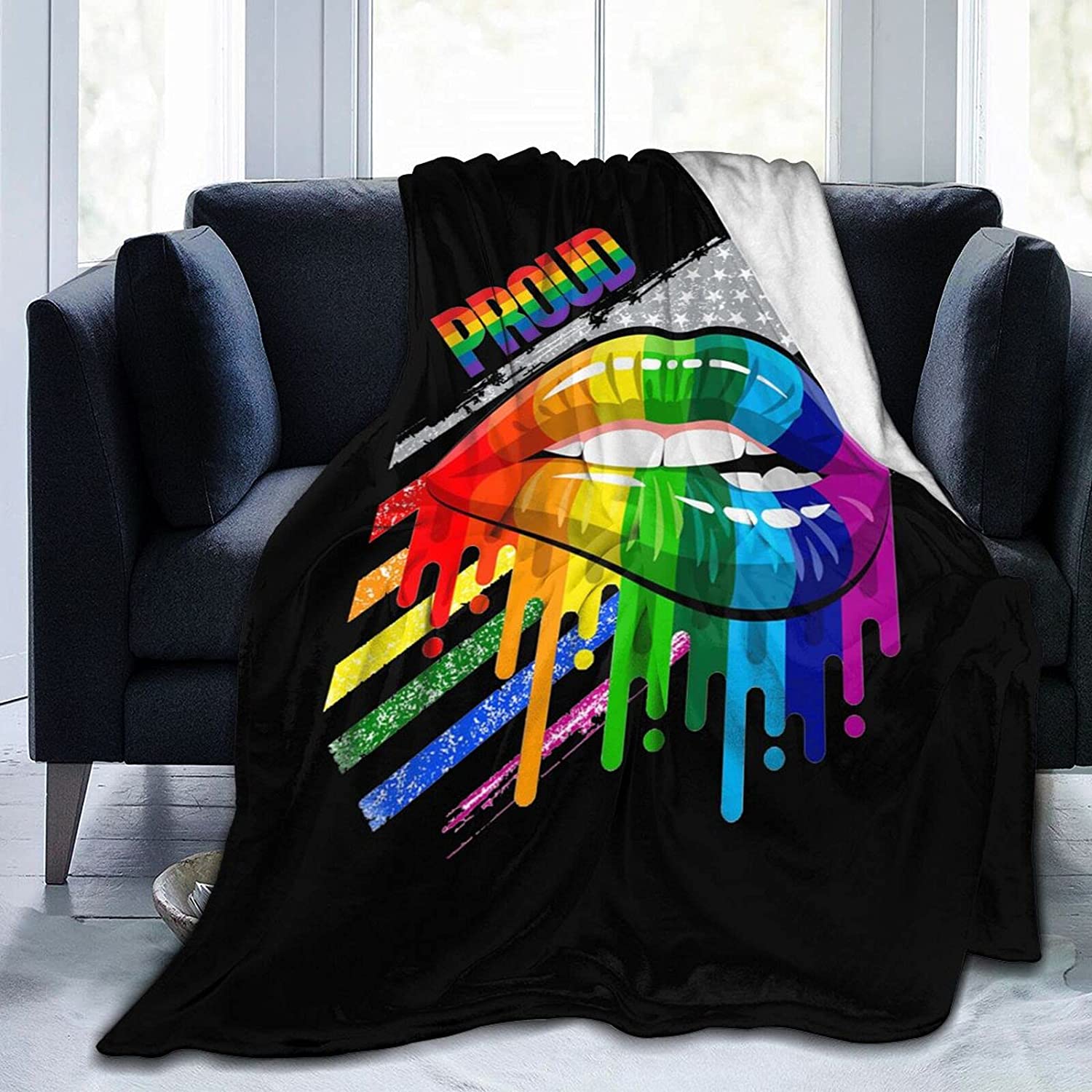 Lesbian Rainbow Lips Pride Flannel Fleece Throw Blankets For Lgbtq Community
