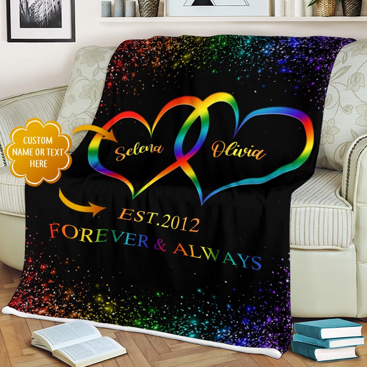 Personalized Lgbt Pride Blanket/ Rainbow Heart In Heart Lesbian Gay Transgender Bisexual Blanket